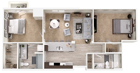 Floor plan for 2 beds, 2 baths, 1030 sqft